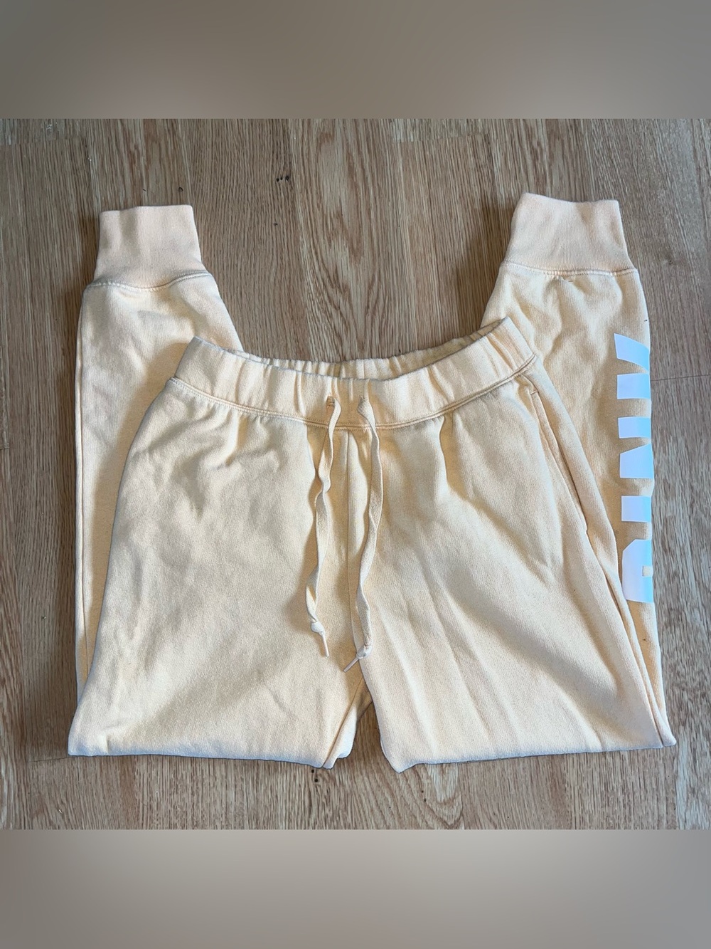 PINK Womens Yellow/White Logo Jogger Pants M Cotton Drawstring Elastic Waist